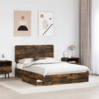 Storage Bed with Drawer Smoked Oak 140 x 200 cm Engineered Wood