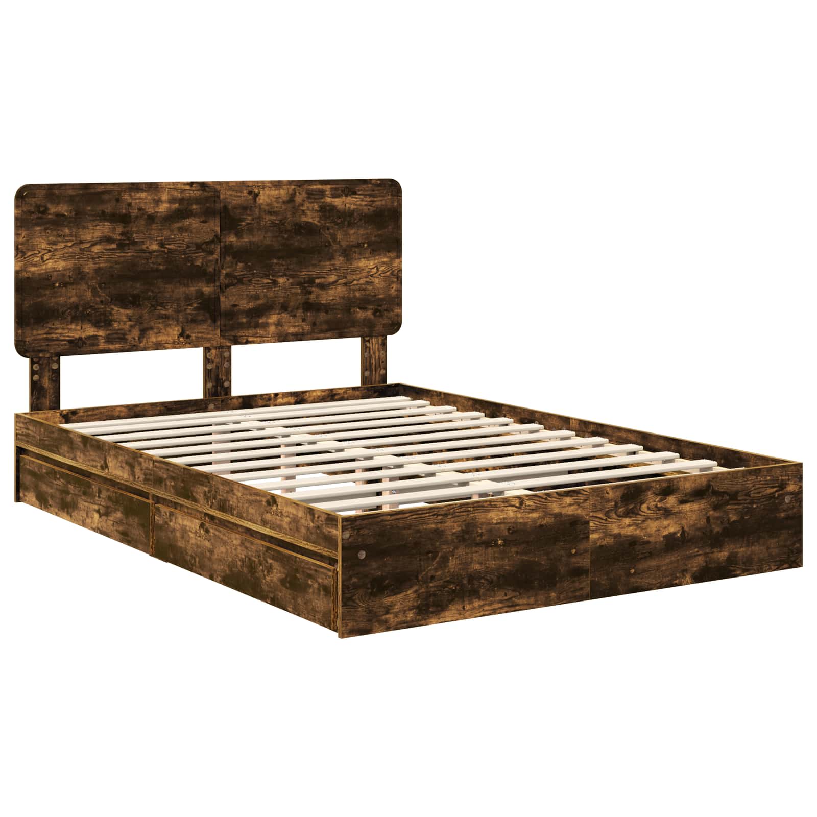 Storage Bed with Drawer Smoked Oak 140 x 200 cm Engineered Wood