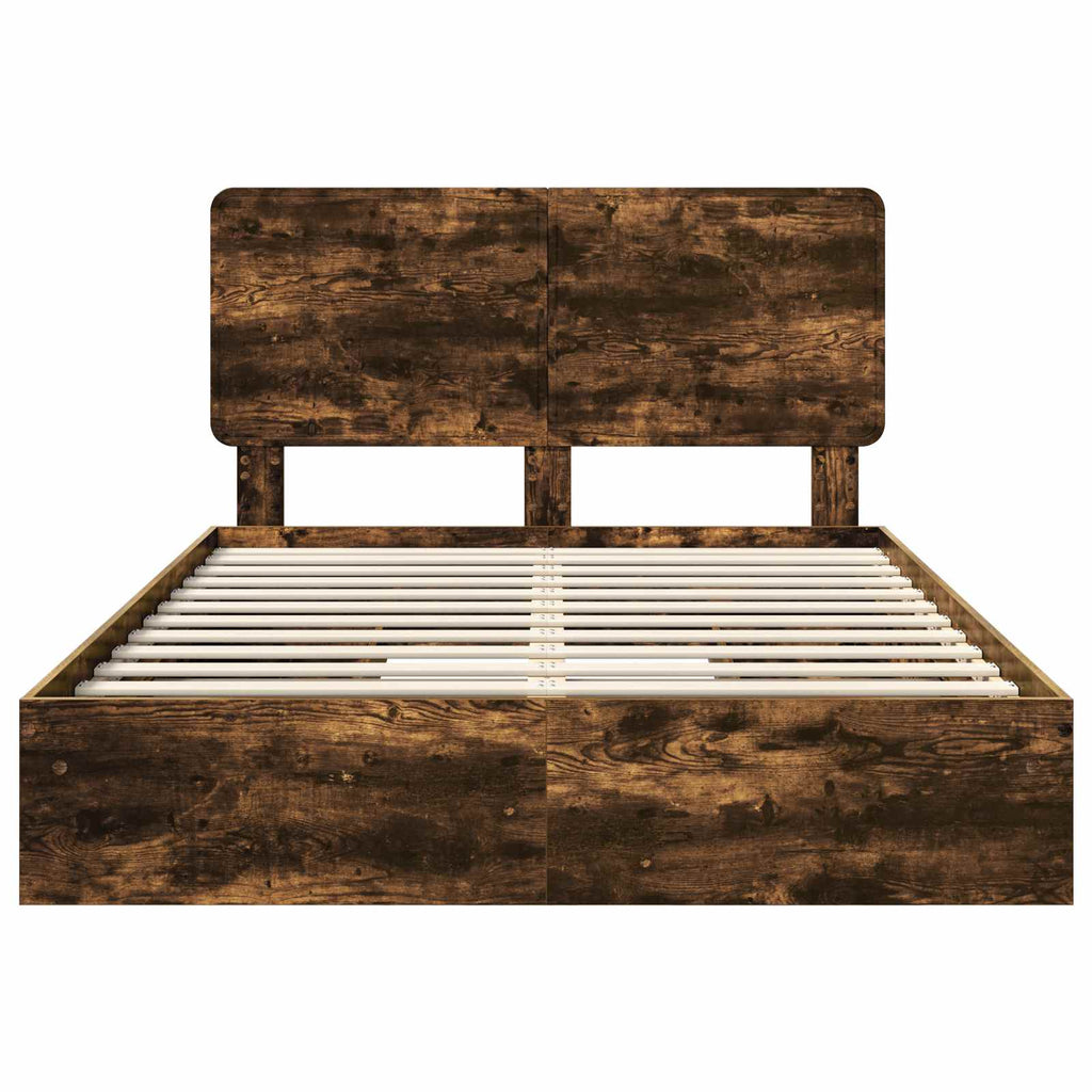 Storage Bed with Drawer Smoked Oak 140 x 190 cm Engineered Wood