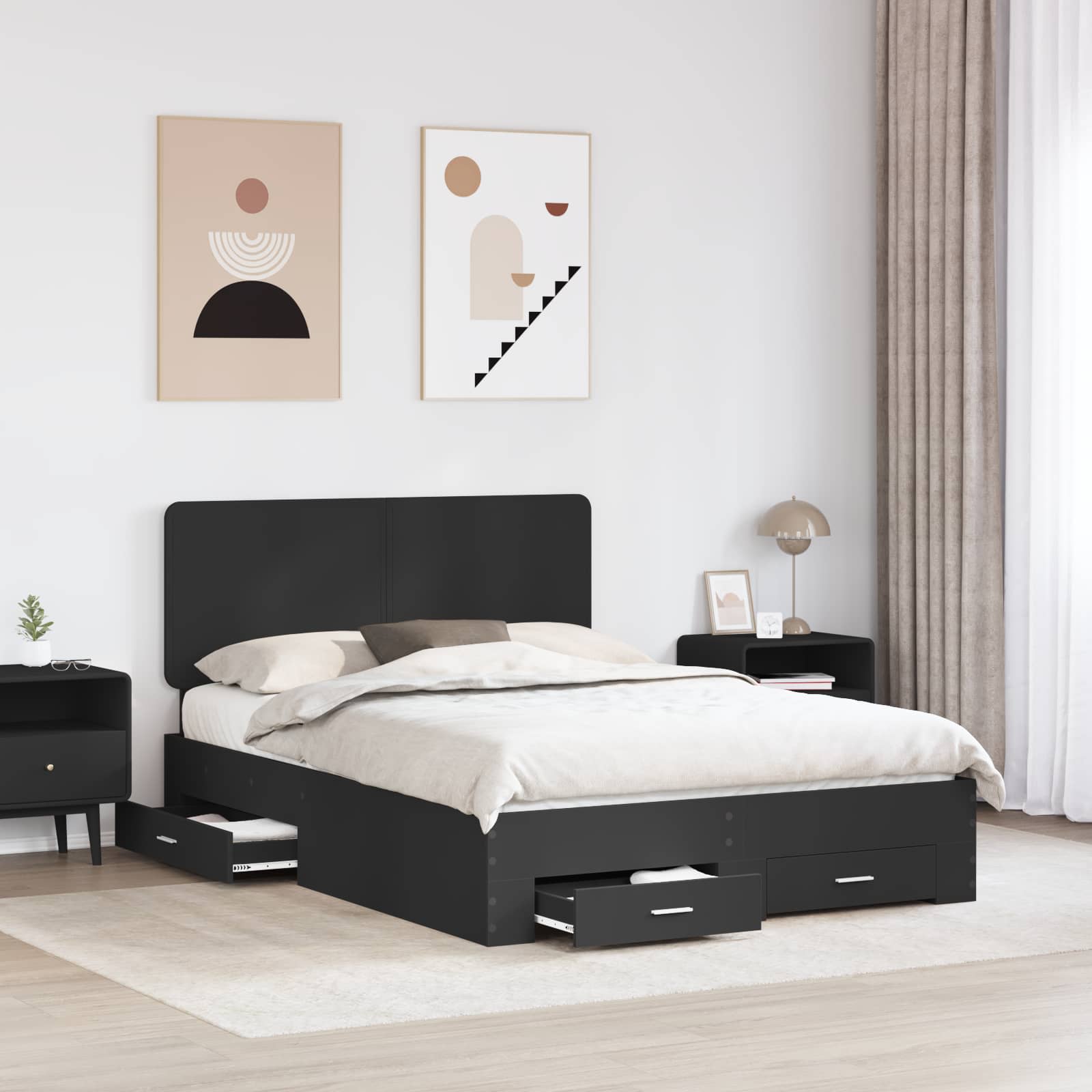 Bed Frame with Headboard Black 160 x 200 cm Engineered Wood