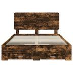 Bed Frame with Drawer Smoked Oak 140 x 190 cm Engineered Wood
