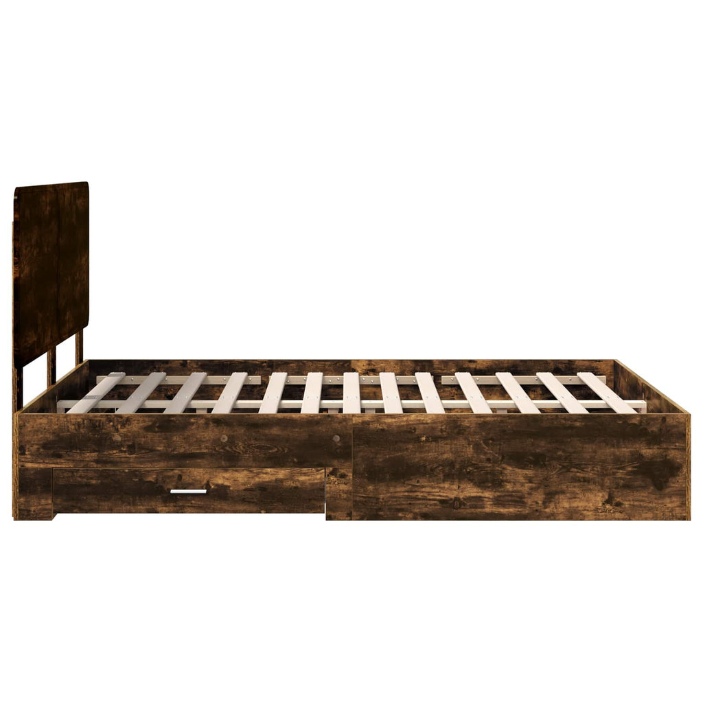Bed Frame with Drawer Smoked Oak 140 x 190 cm Engineered Wood