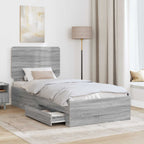 Bed Frame with Drawer Grey Sonoma 90 x 200 cm Engineered Wood