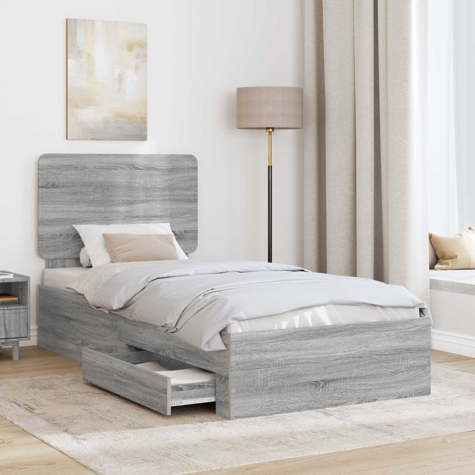 Bed Frame with Drawer Grey Sonoma 90 x 200 cm Engineered Wood