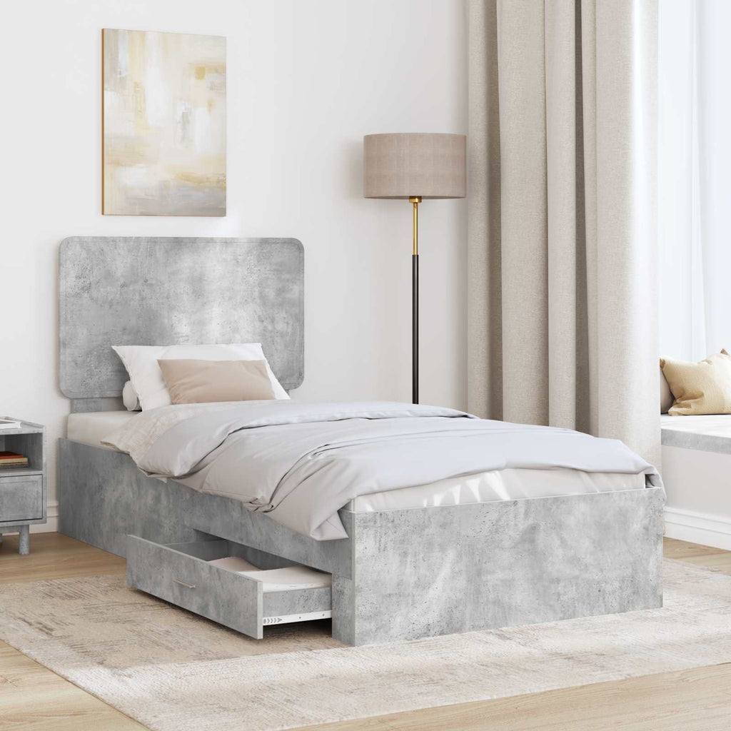 Bed Frame with Drawer Concrete Grey 90 x 190 cm Engineered Wood