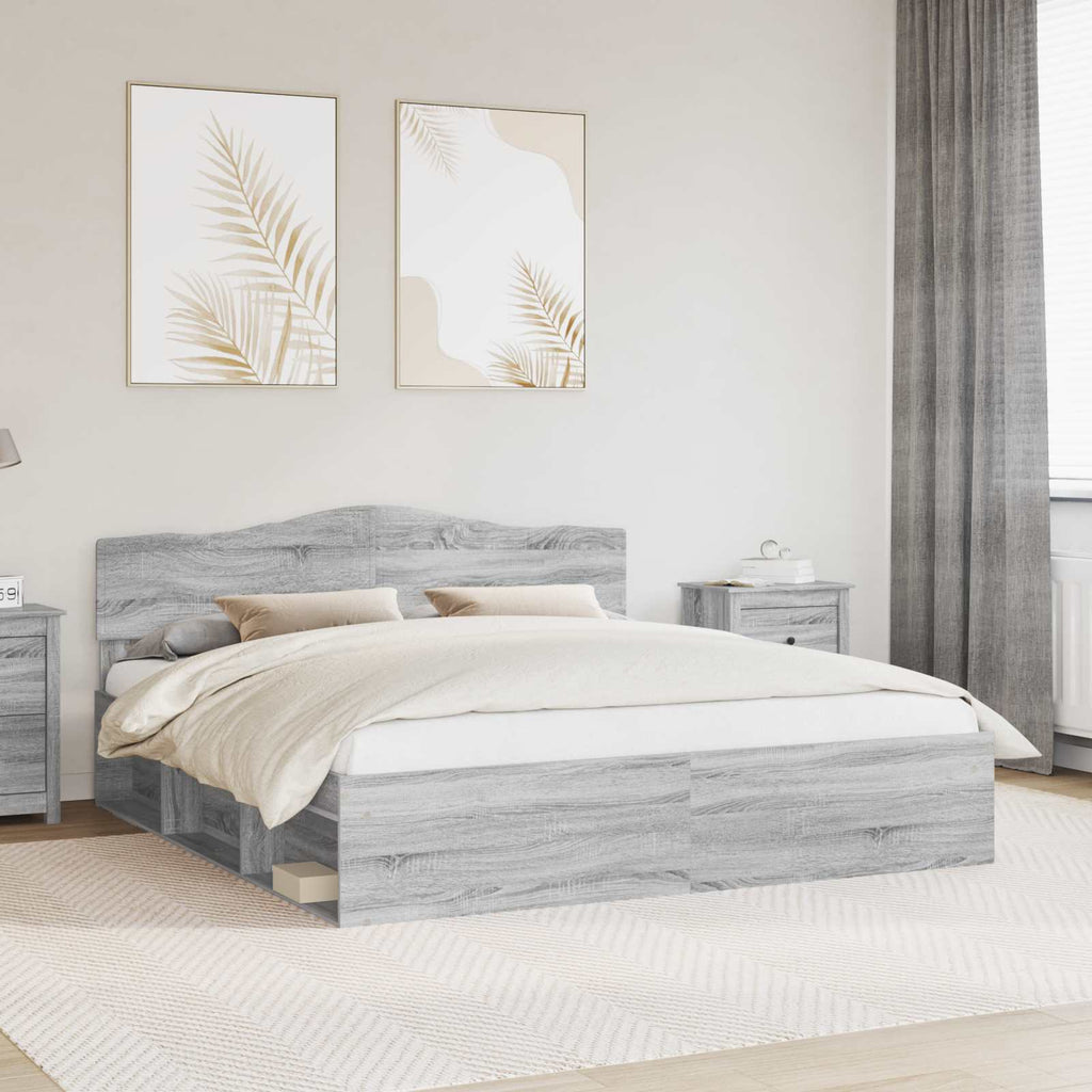 Bed Frame Grey Sonoma 200 x 200 cm Solid Pine Wood