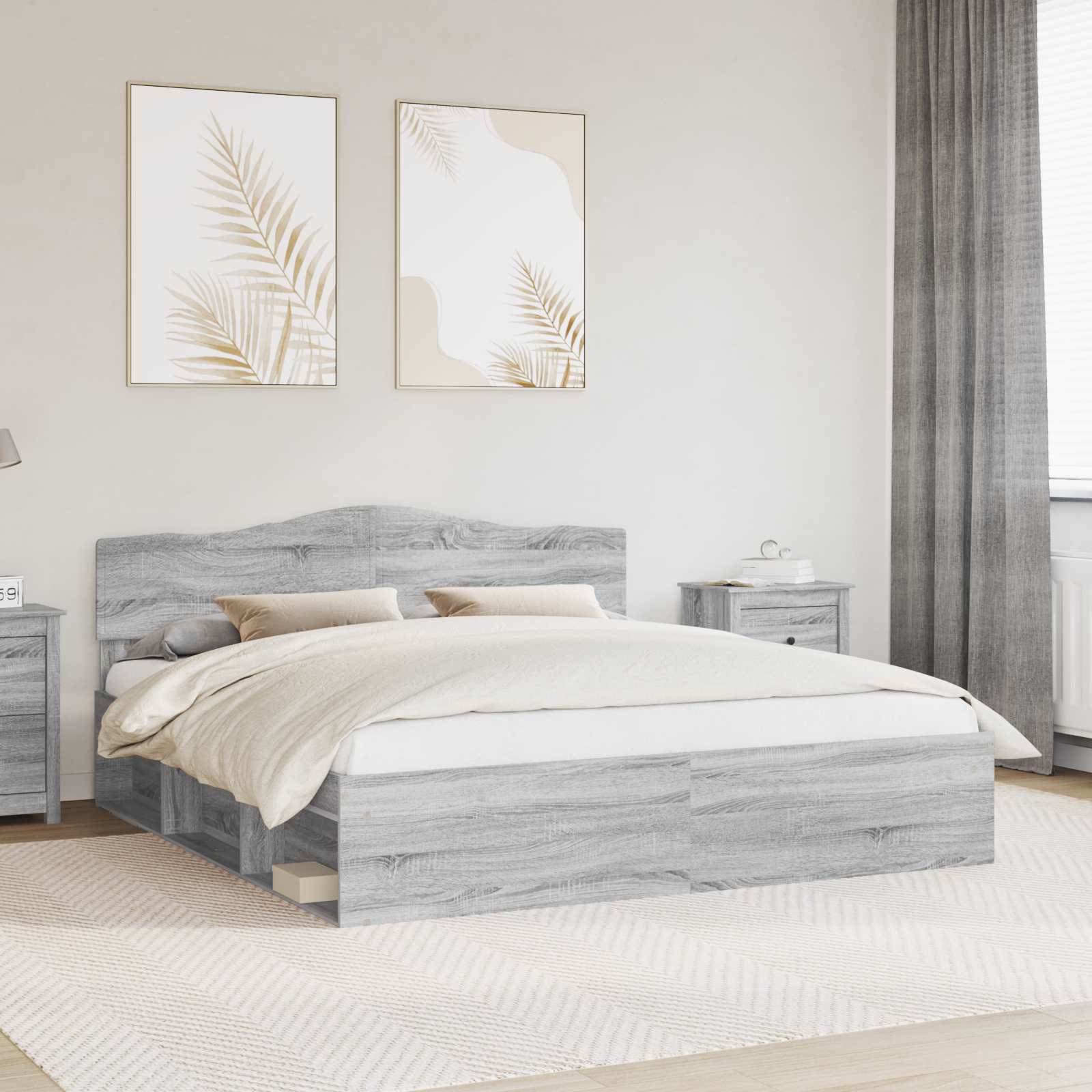 Bed Frame Grey Sonoma 200 x 200 cm Solid Pine Wood