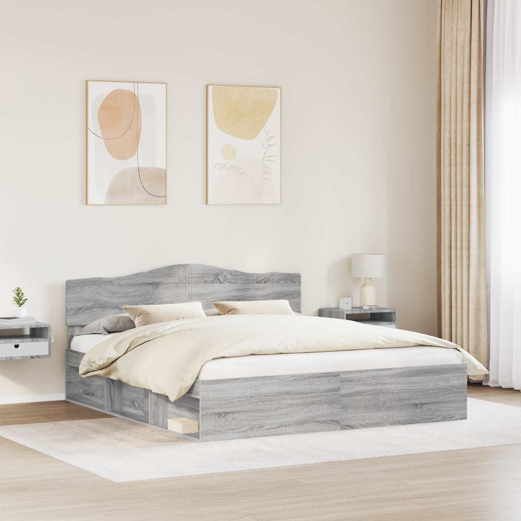 Bed Frame Grey Sonoma 200 x 200 cm Solid Pine Wood