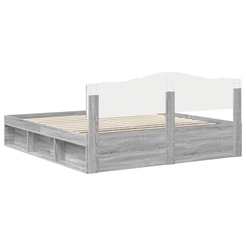 Bed Frame Grey Sonoma 200 x 200 cm Solid Pine Wood