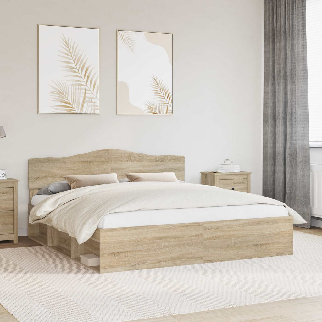 Bed Frame with Headboard Sonoma 180 x 200 cm Solid Pine Wood