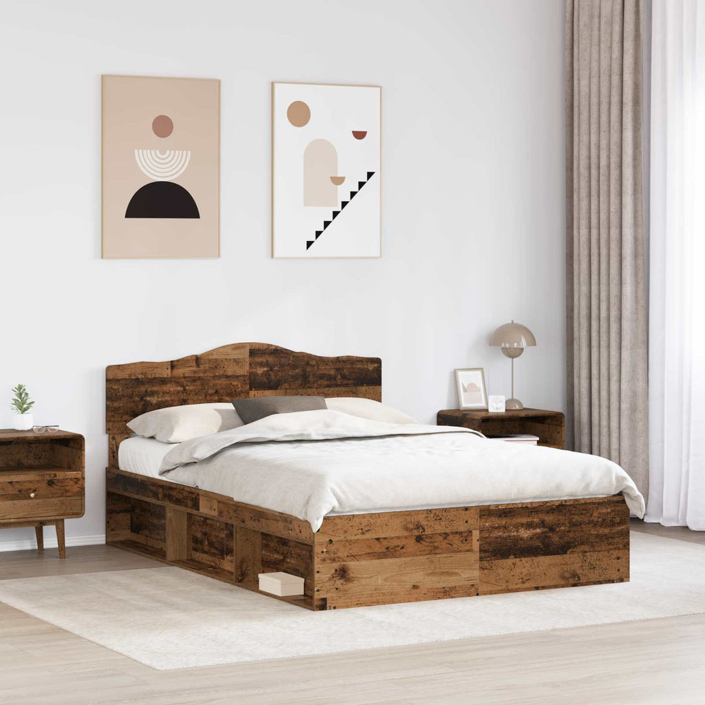 Bed Frame with Headboard Old Wood 140 x 200 cm Solid Pine Wood