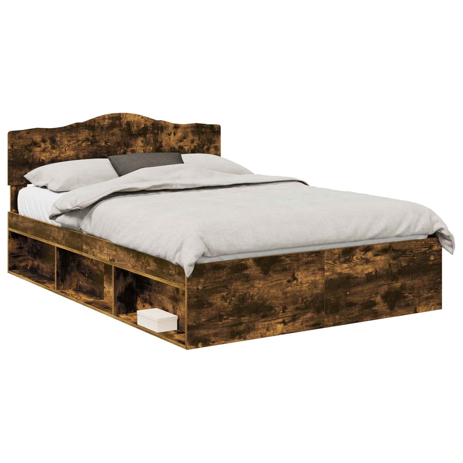 Bed Frame Smoked Oak 140 x 190 cm Solid Pine Wood