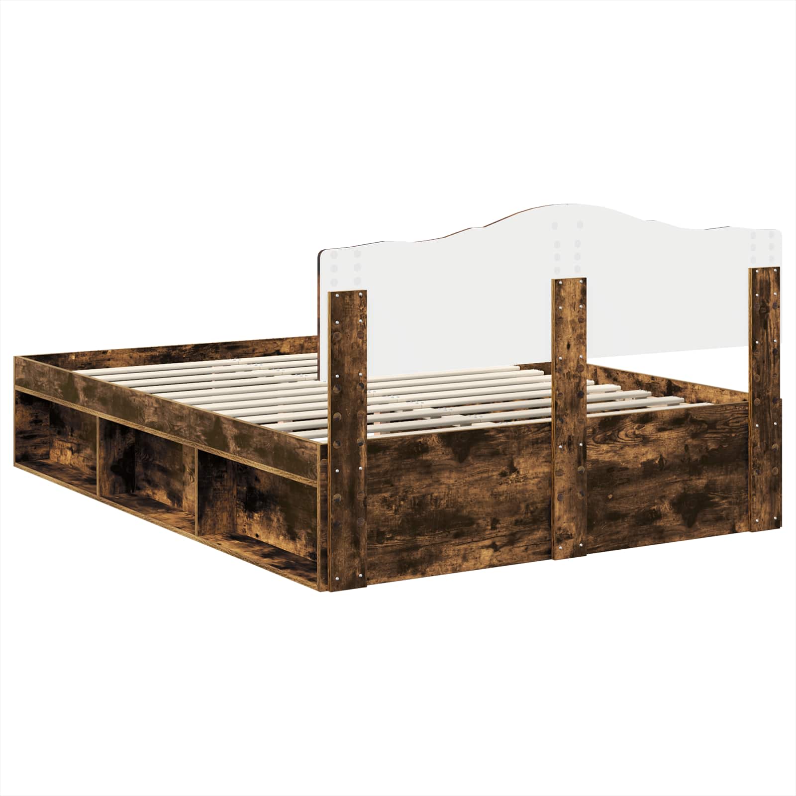 Bed Frame Smoked Oak 140 x 190 cm Solid Pine Wood