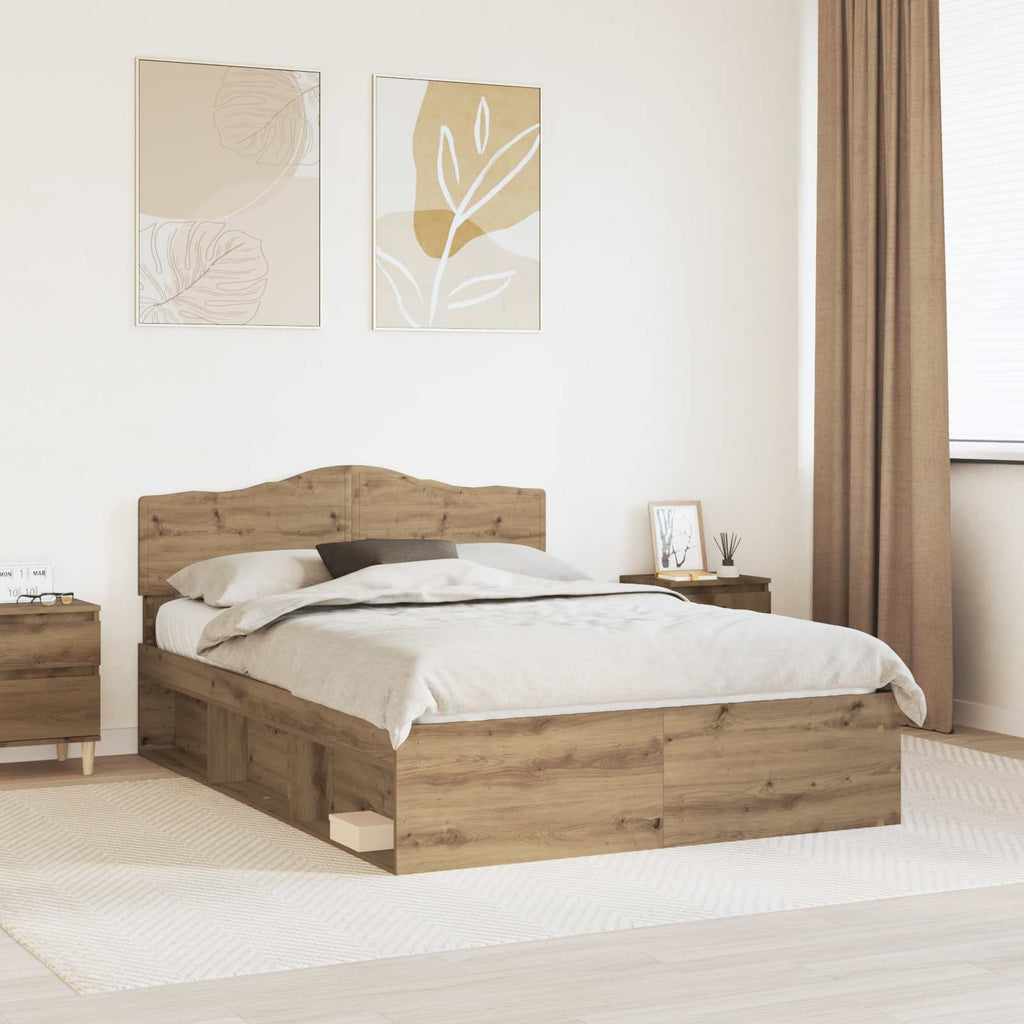 Bed Frame Artisian Oak 140 x 190 cm Solid Pine Wood