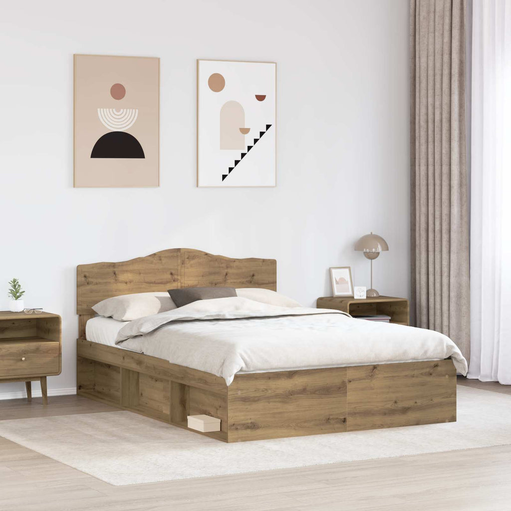 Bed Frame Artisian Oak 140 x 190 cm Solid Pine Wood