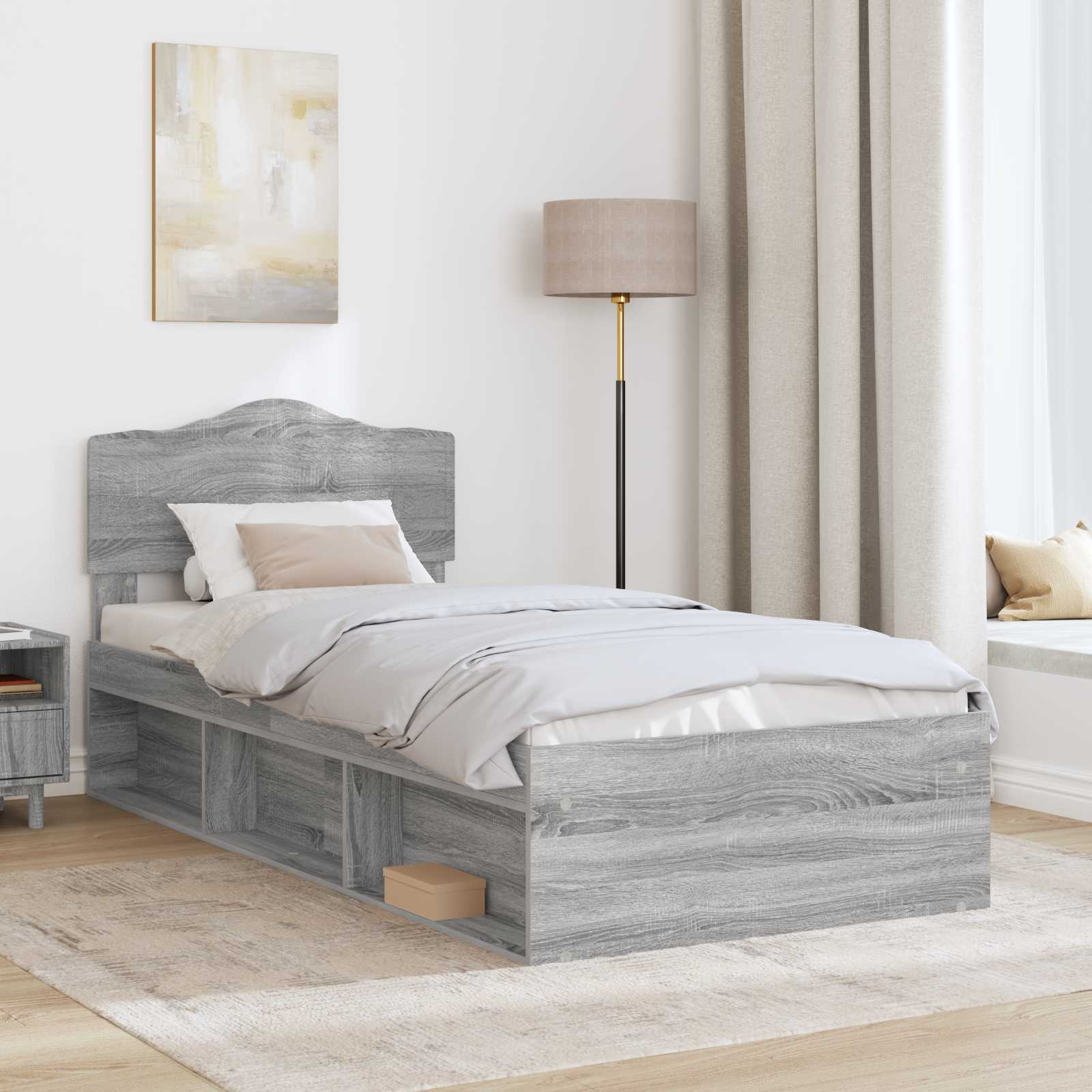 Bed Frame Grey Sonoma 100 x 200 cm Solid Pine Wood