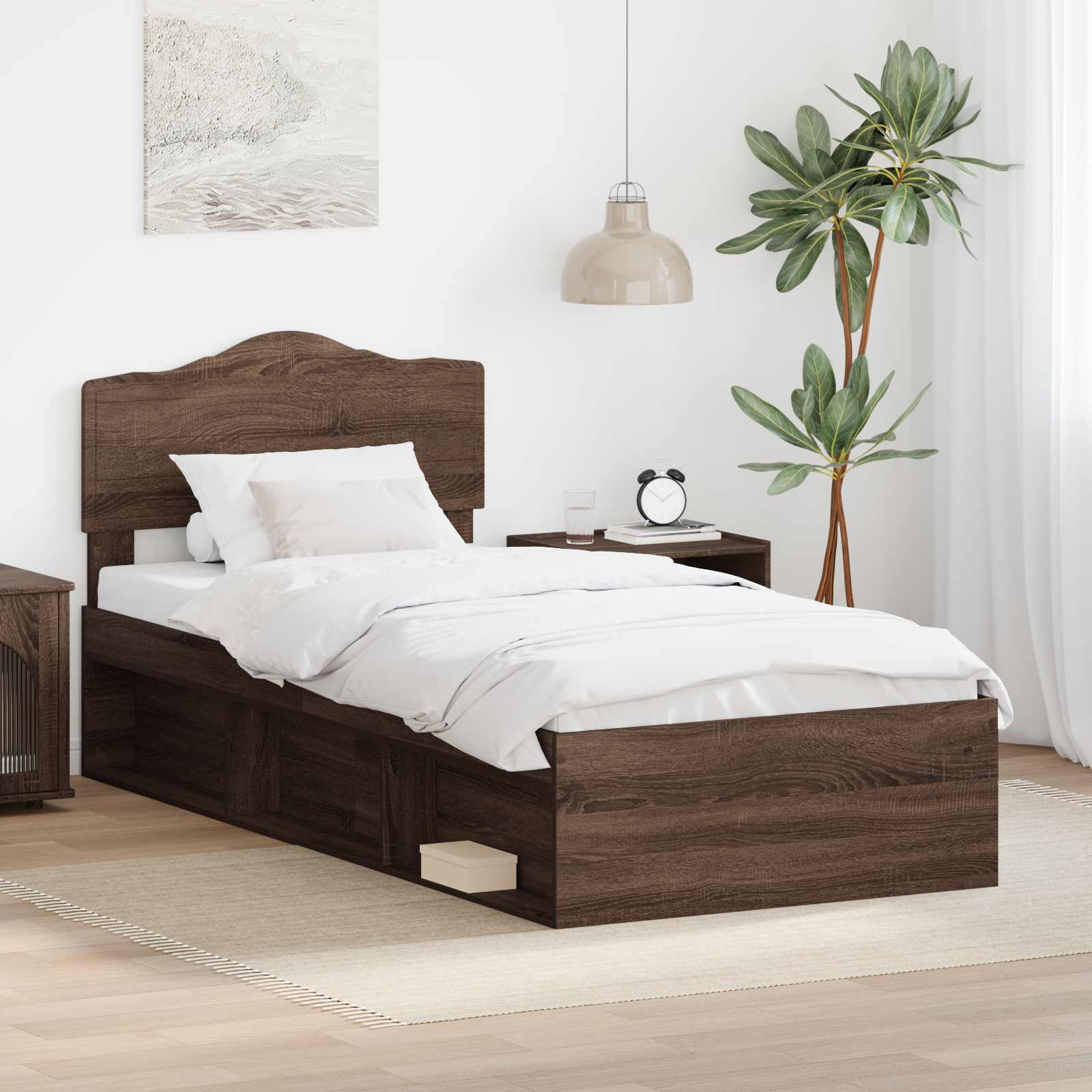 Bed Frame with Headboard Brown Oak 75 x 190 cm Solid Pine Wood