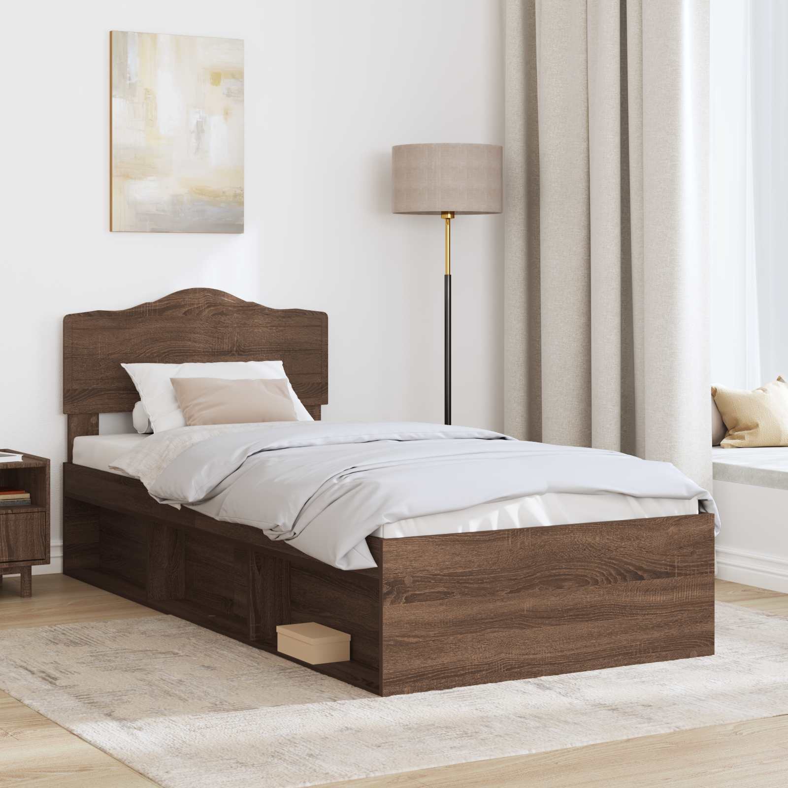 Bed Frame with Headboard Brown Oak 75 x 190 cm Solid Pine Wood