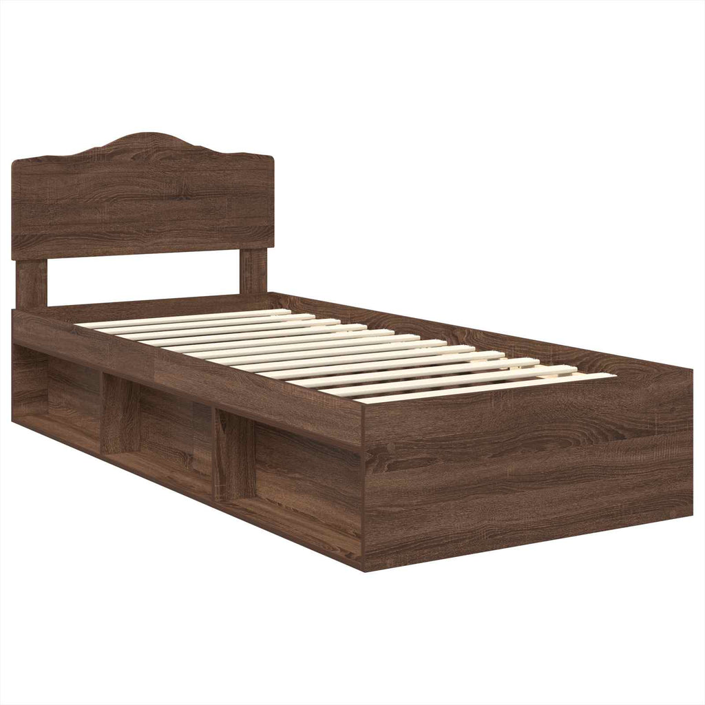 Bed Frame with Headboard Brown Oak 75 x 190 cm Solid Pine Wood