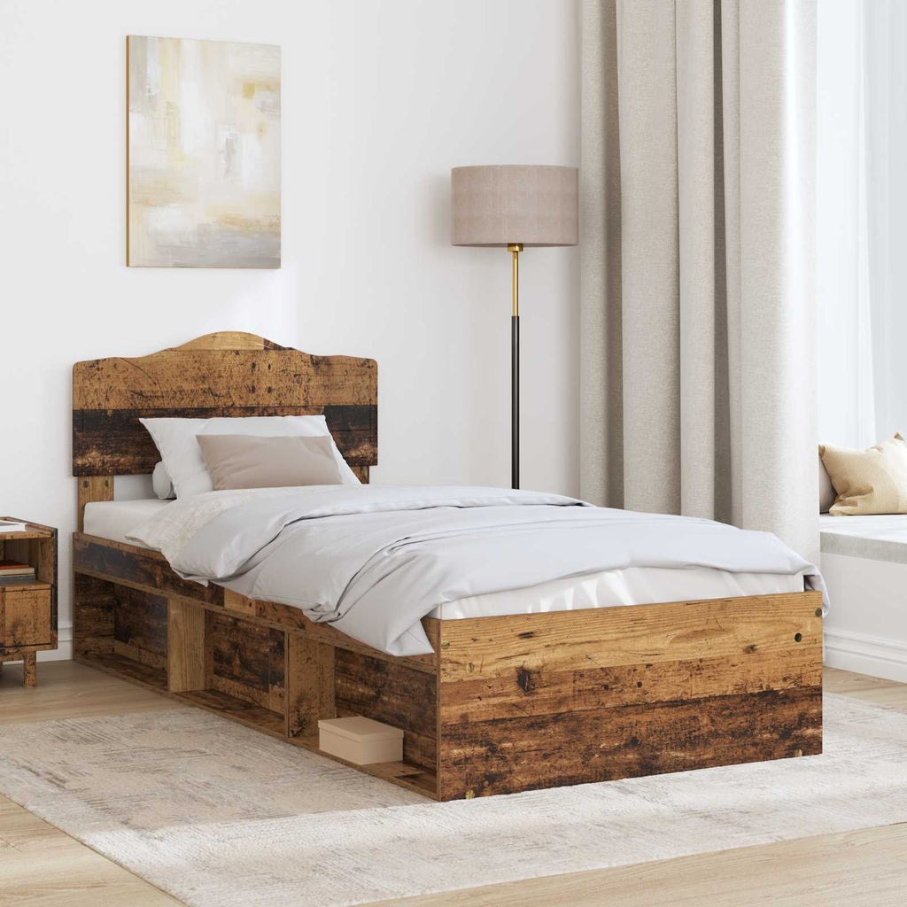 Bed Frame with Headboard Old Wood 75 x 190 cm Solid Pine Wood
