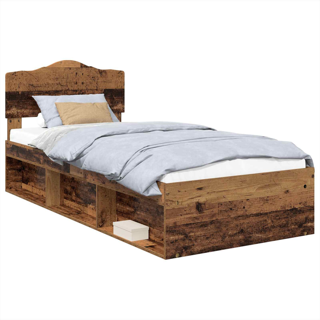 Bed Frame with Headboard Old Wood 75 x 190 cm Solid Pine Wood