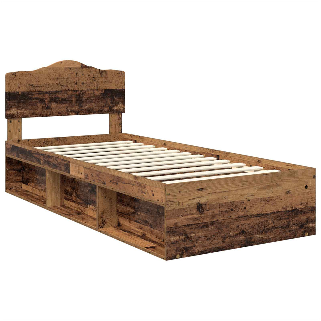 Bed Frame with Headboard Old Wood 75 x 190 cm Solid Pine Wood