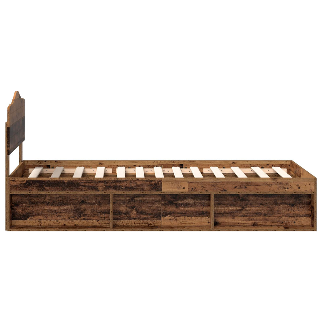 Bed Frame with Headboard Old Wood 75 x 190 cm Solid Pine Wood