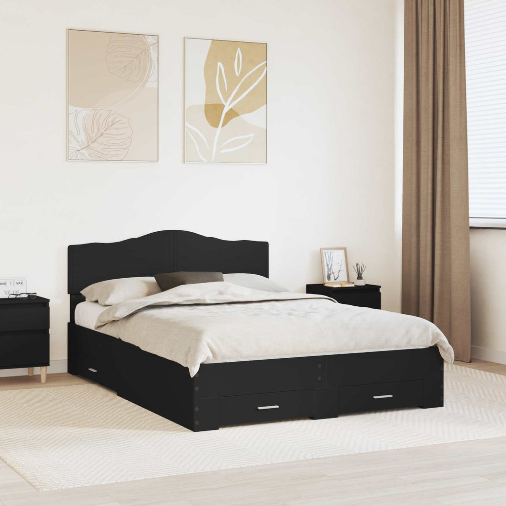 Bed Frame with Headboard Black 140 x 190 cm Engineered Wood