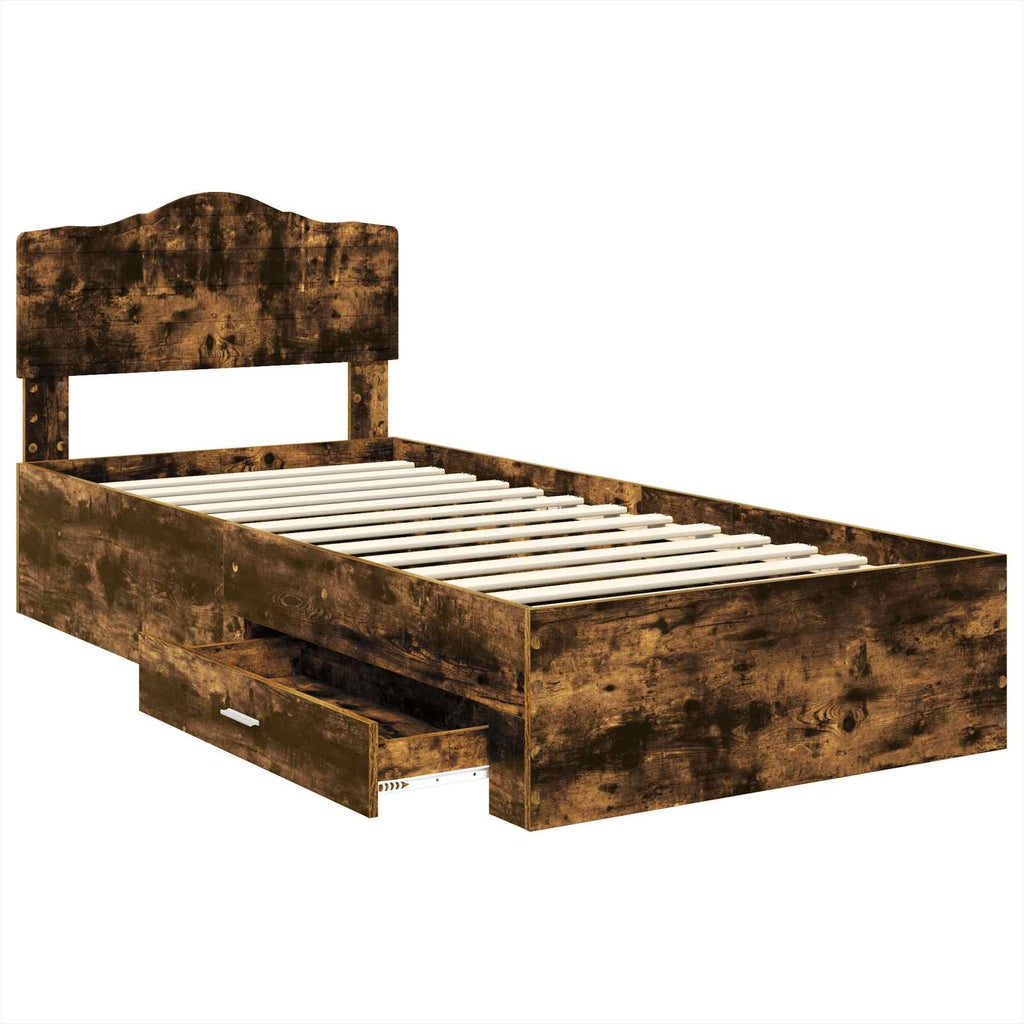 Bed Frame with Headboard Smoked Oak 90 x 200 cm Engineered Wood