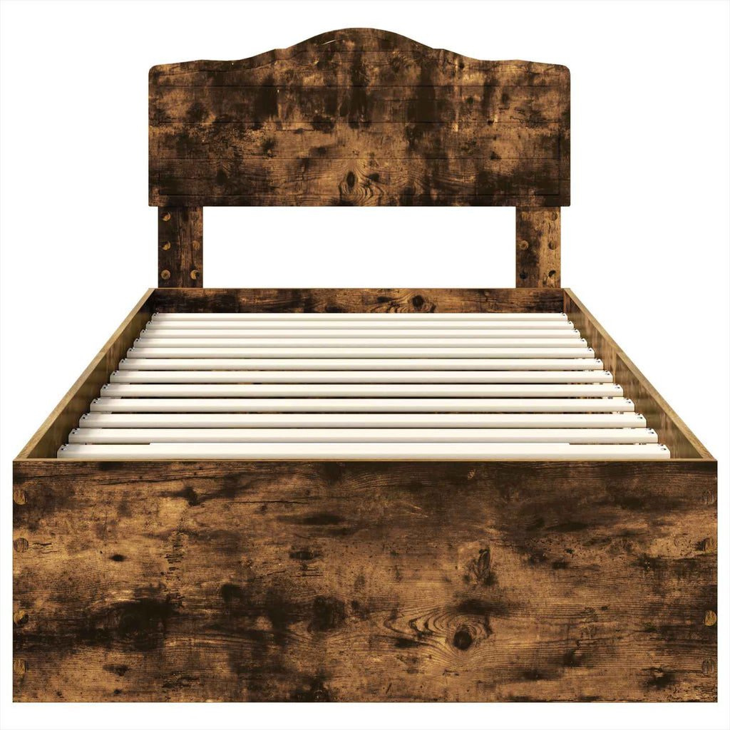 Bed Frame with Headboard Smoked Oak 90 x 200 cm Engineered Wood