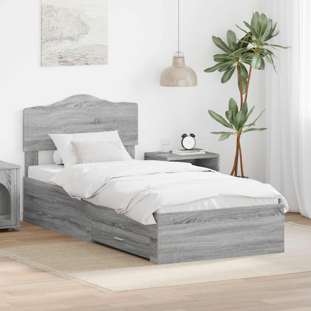 Bed Frame with Drawer Grey Sonoma 90 x 200 cm Engineered Wood