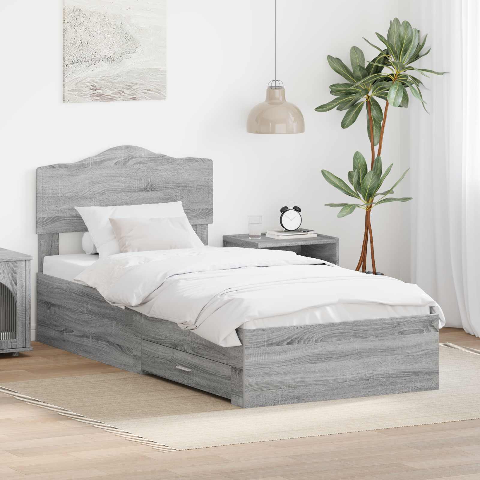 Bed Frame with Drawer Grey Sonoma 90 x 200 cm Engineered Wood