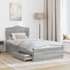 Bed Frame with Drawer Grey Sonoma 90 x 200 cm Engineered Wood