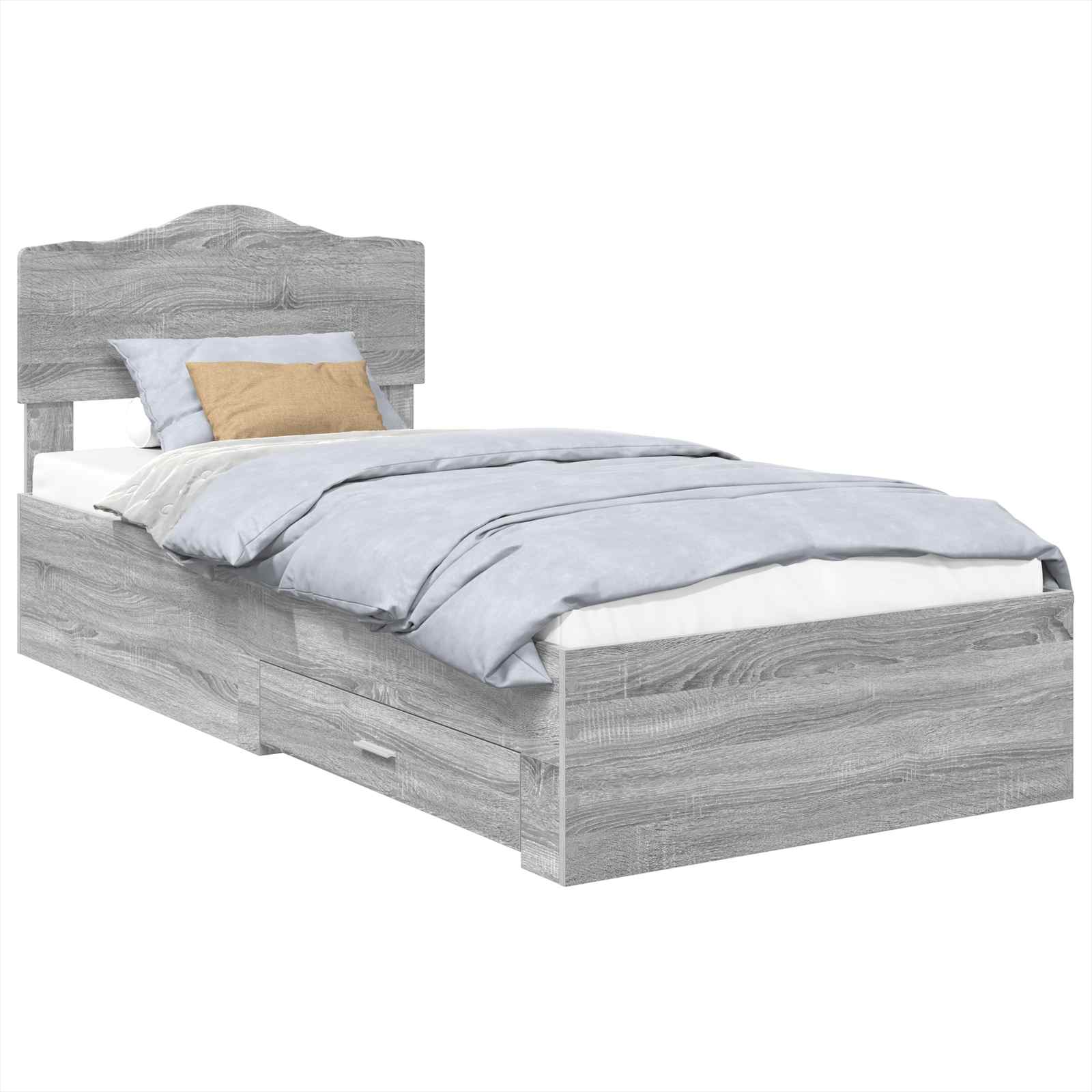 Bed Frame with Drawer Grey Sonoma 90 x 200 cm Engineered Wood