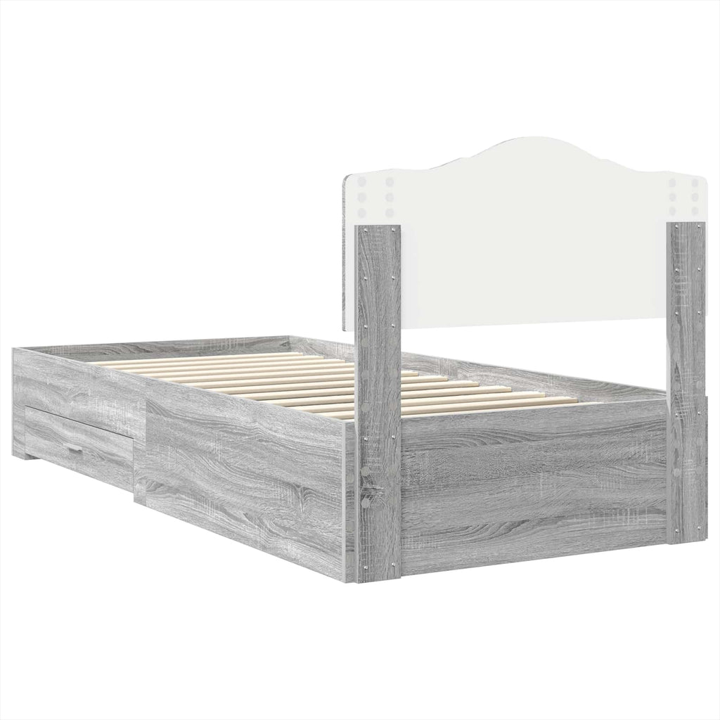 Bed Frame with Drawer Grey Sonoma 90 x 200 cm Engineered Wood