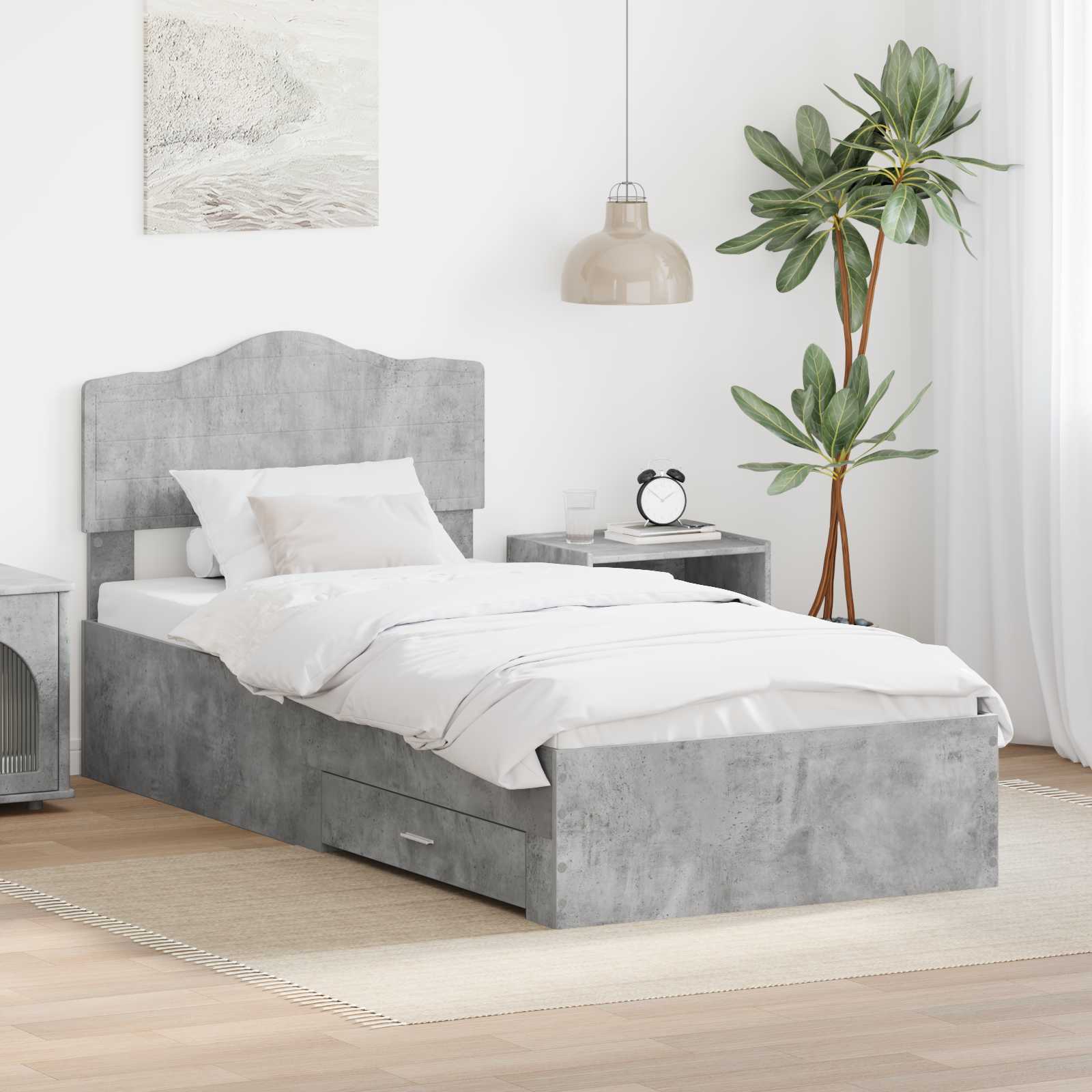 Bed Frame with Drawer Concrete Grey 90 x 190 cm Engineered Wood