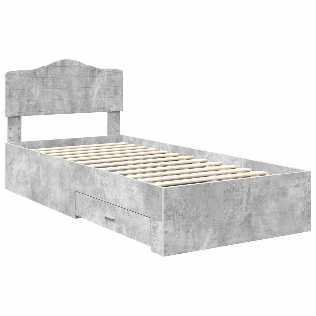 Bed Frame with Drawer Concrete Grey 90 x 190 cm Engineered Wood