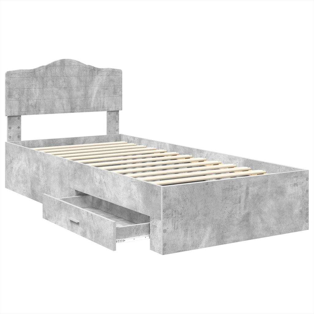 Bed Frame with Drawer Concrete Grey 90 x 190 cm Engineered Wood