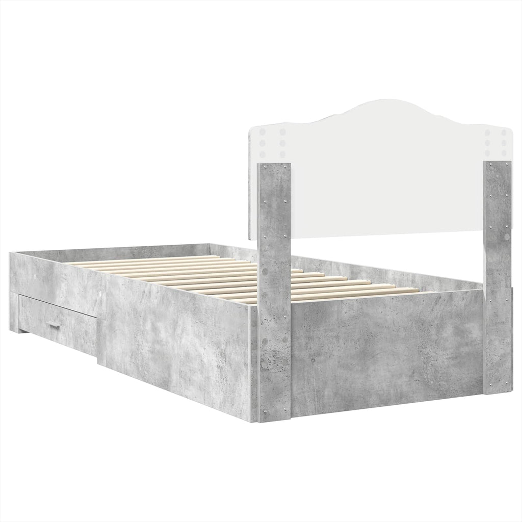 Bed Frame with Drawer Concrete Grey 90 x 190 cm Engineered Wood
