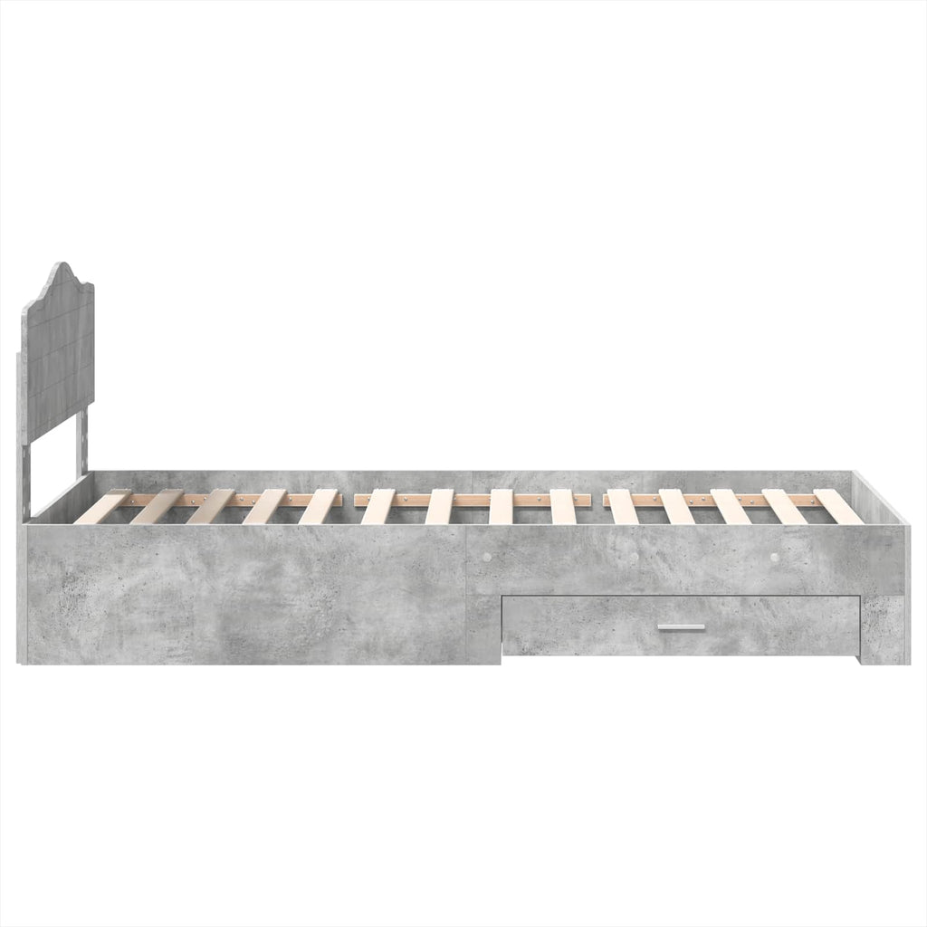 Bed Frame with Drawer Concrete Grey 90 x 190 cm Engineered Wood