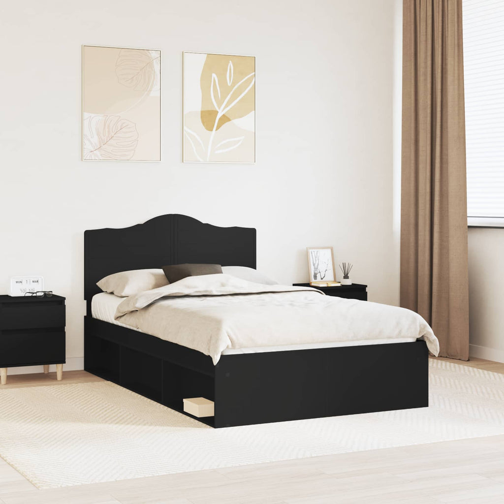 Bed Frame with Headboard Black 120 x 190 cm Solid Pine Wood