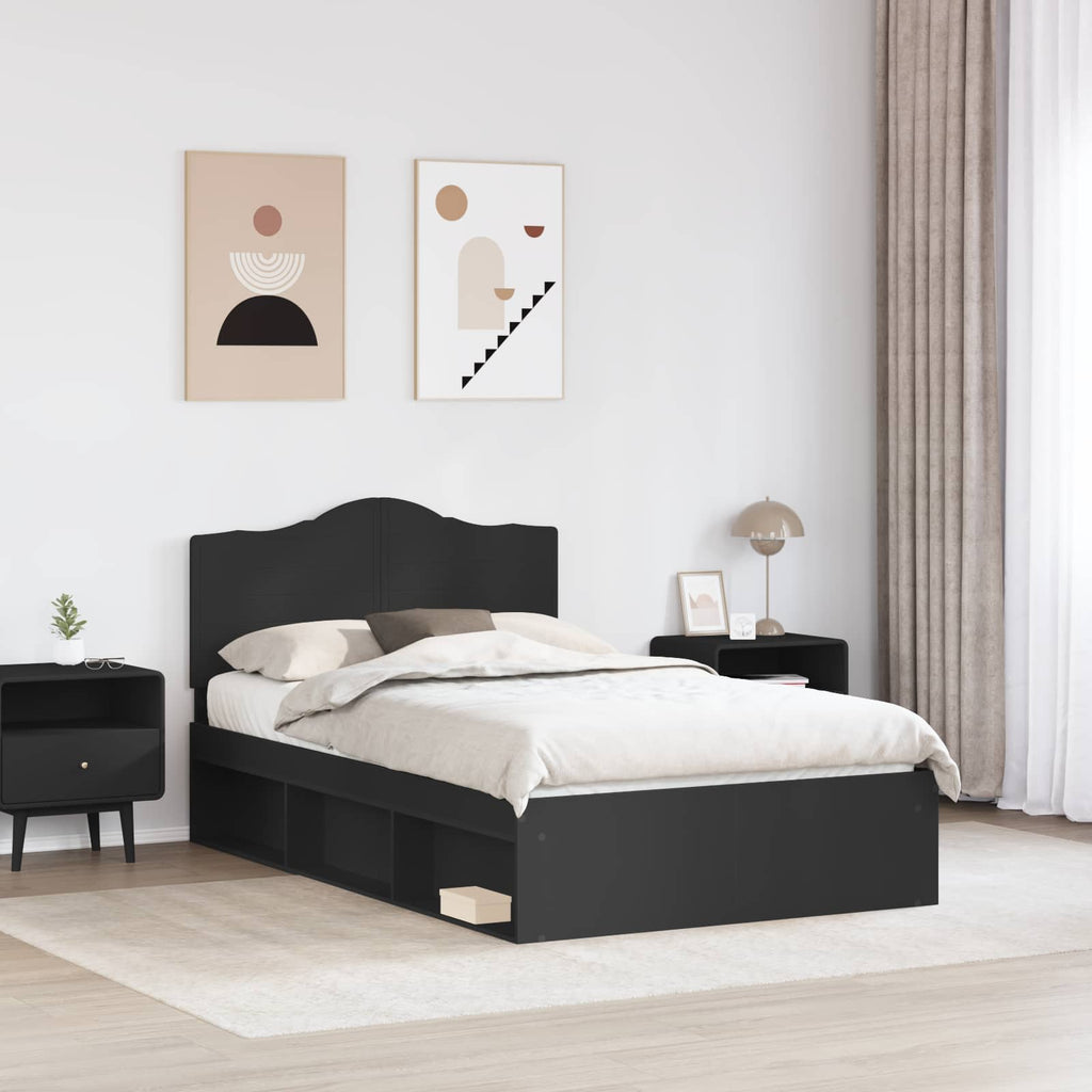 Bed Frame with Headboard Black 120 x 190 cm Solid Pine Wood