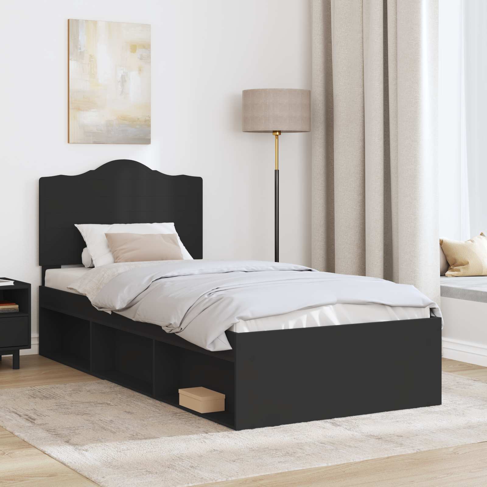 Bed Frame with Headboard Black 100 x 200 cm Solid Pine Wood