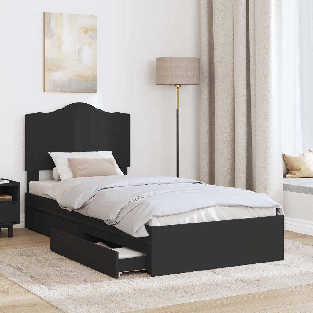 Storage Bed with Headboard Black 100 x 200 cm Engineered Wood