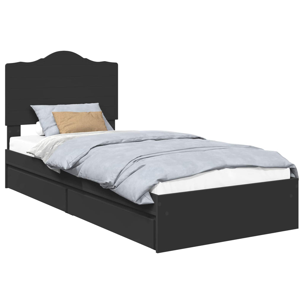 Storage Bed with Headboard Black 100 x 200 cm Engineered Wood