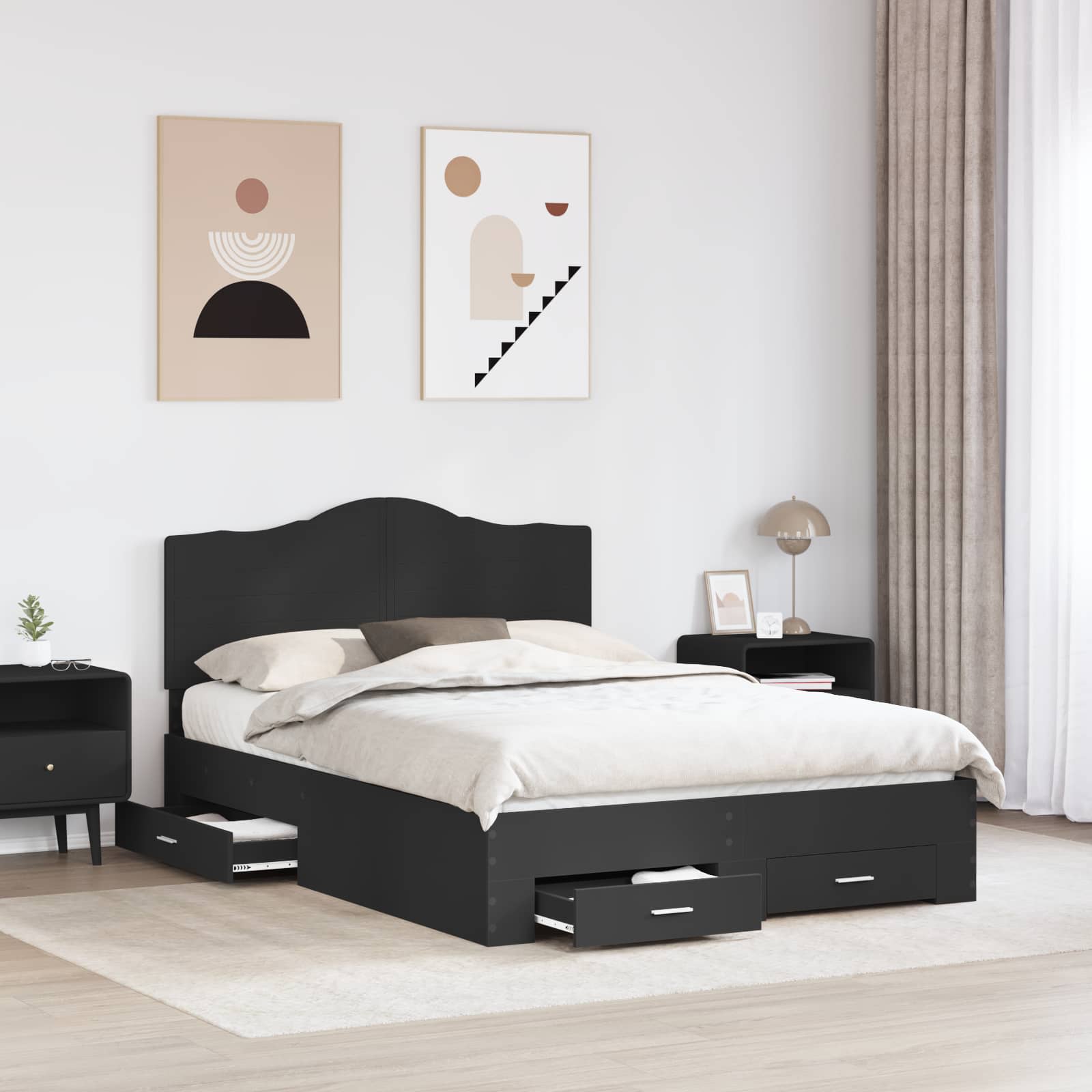 Bed Frame with Headboard Black 140 x 190 cm Engineered Wood