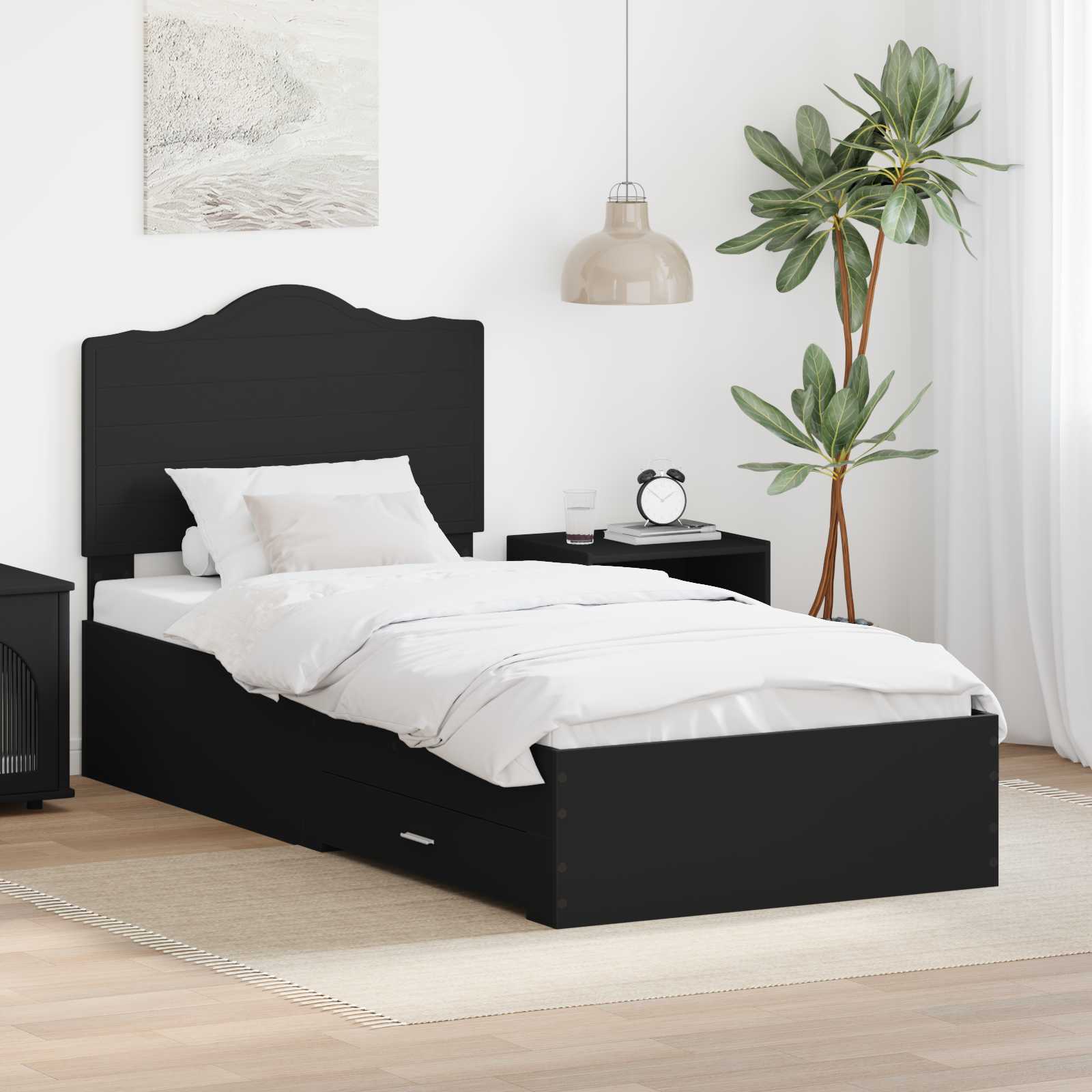 Bed Frame with Headboard Black 100 x 200 cm Engineered Wood