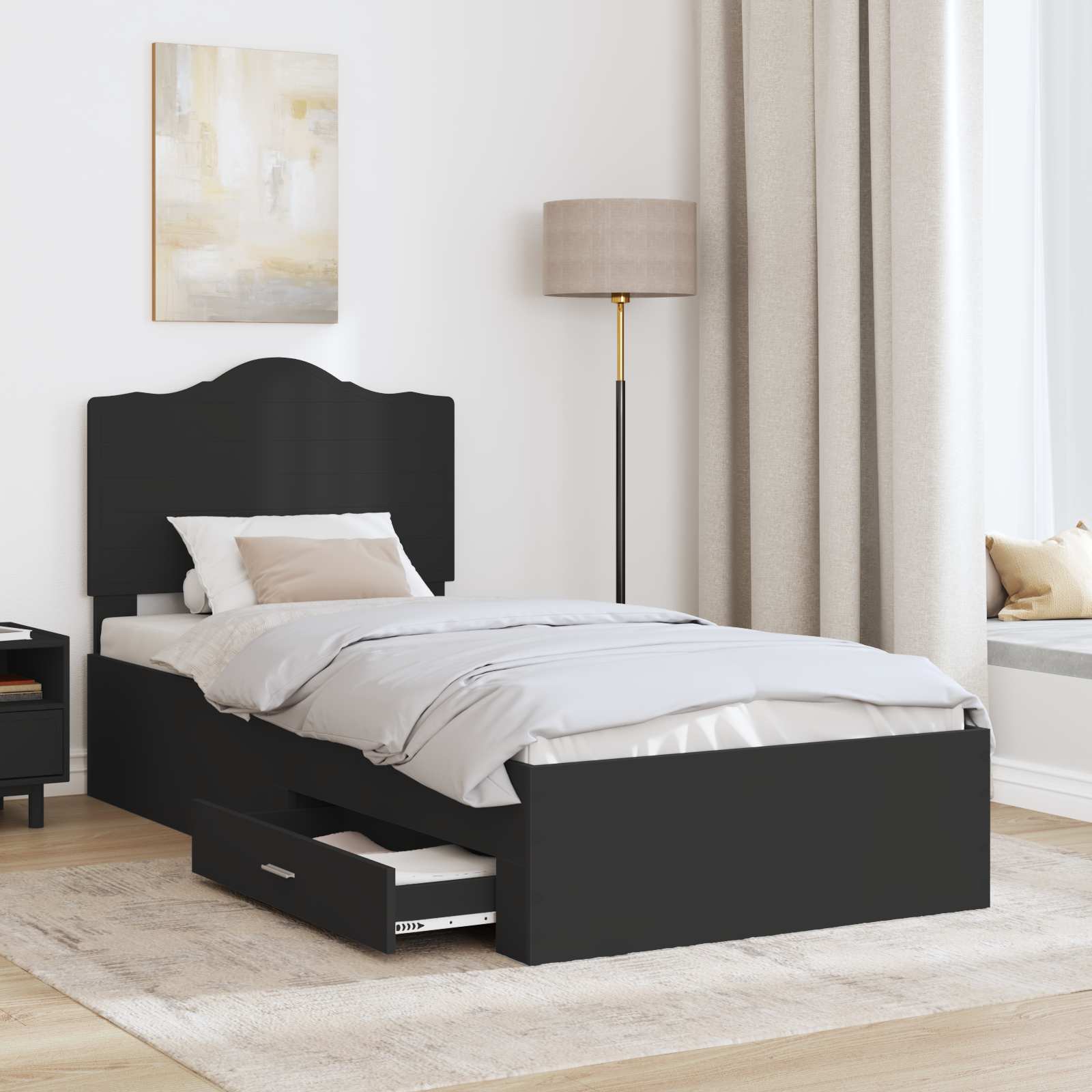 Bed Frame with Headboard Black 100 x 200 cm Engineered Wood