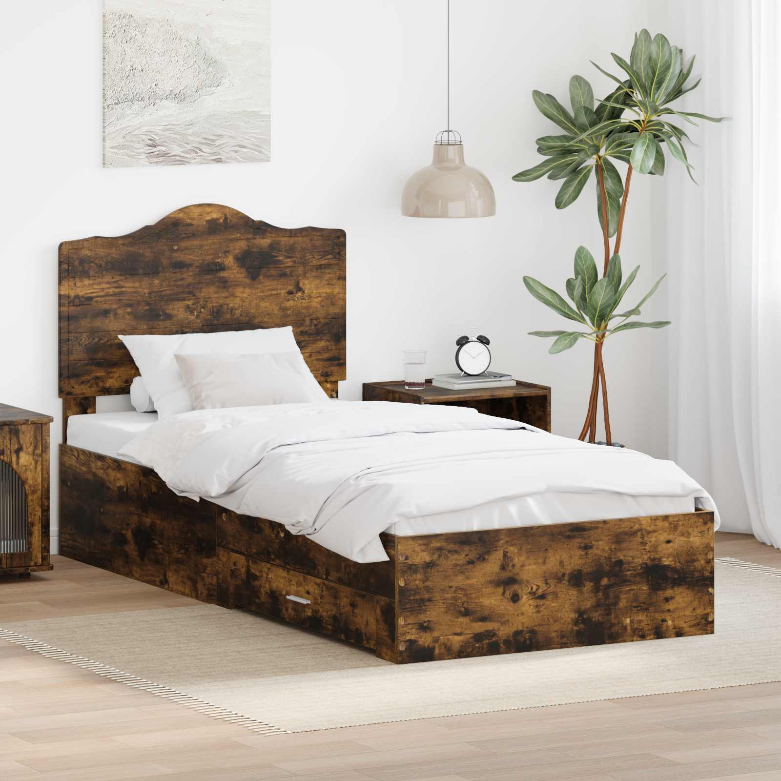 Bed Frame with Headboard Smoked Oak 90 x 200 cm Engineered Wood
