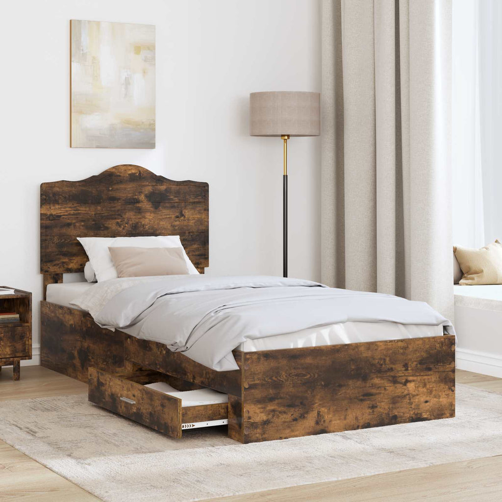 Bed Frame with Headboard Smoked Oak 90 x 200 cm Engineered Wood